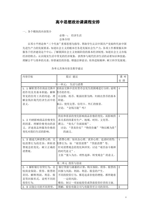 高中思想政治课课程安排