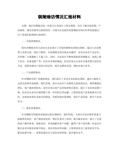 铜陵暗访情况汇报材料