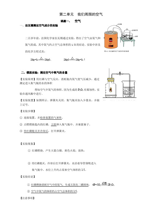 人教版九年级化学第二单元我们周围的空气知识点总结笔记