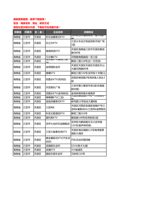 新版海南省三亚市天涯区KTV企业公司商家户名录单联系方式地址大全21家