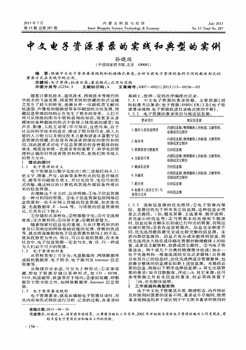 中文电子资源著录的实践和典型的实例