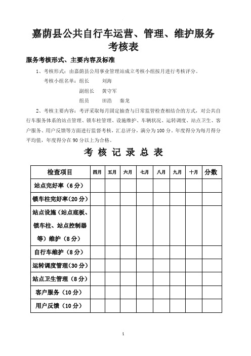 公共自行车服务考核表