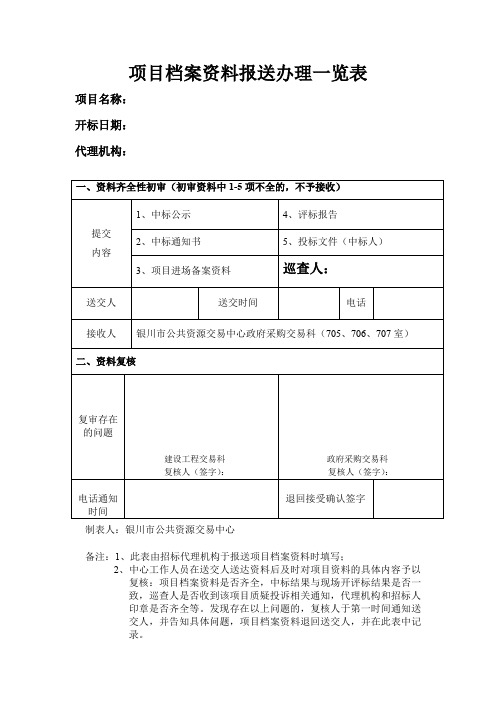 项目档案报送一览表(政)