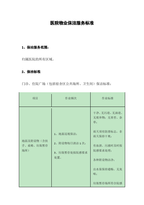 医院保洁服务工作考核标准