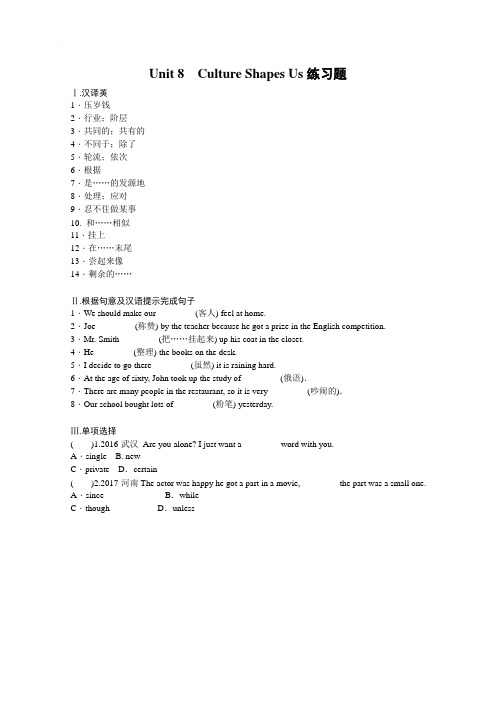 冀教版九年级英语全册Unit 8  Culture Shapes Us练习题含详解