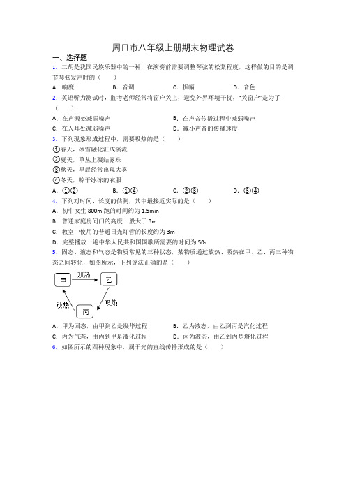 周口市八年级上册期末物理试卷