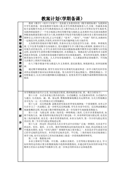 数学全册备课——表格