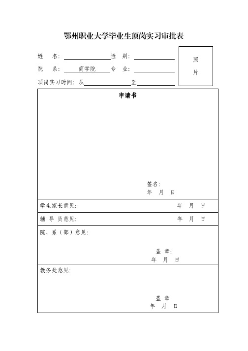 鄂州职业大学毕业生顶岗实习审批表,群号：200636926