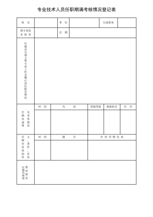 专业技术人员任职期满考核情况登记表