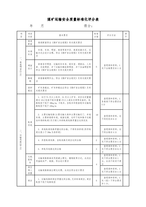 运输质量标准化评分表