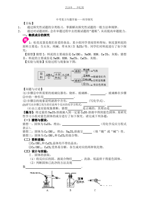 化学鲁教版中考复习专题学案——科学试题探究性探讨