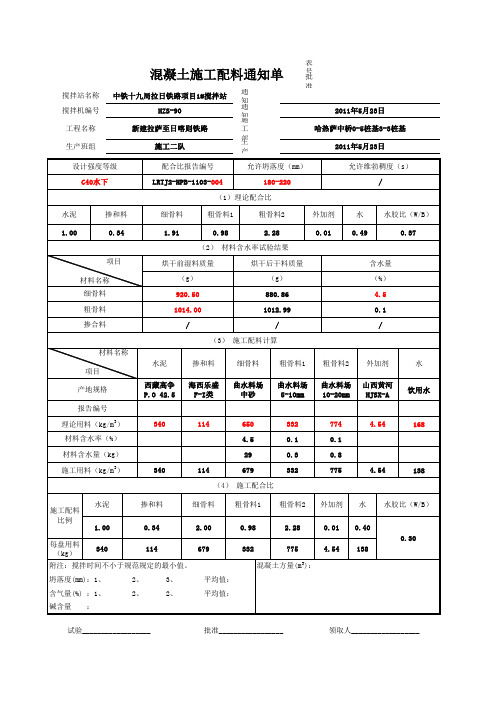 混凝土施工配料单自动版1