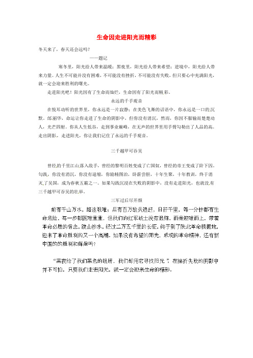 广西南宁市第十四中学高中语文 生命因走进阳光而精彩教学随笔素材