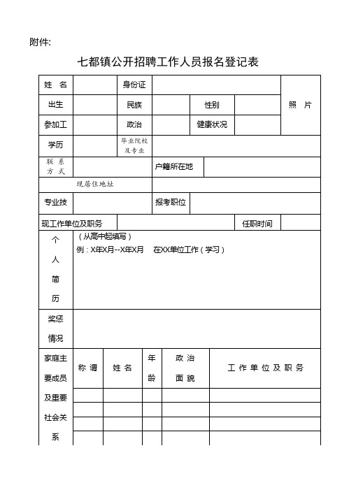 七都镇公开招聘工作人员报名登记表【模板】