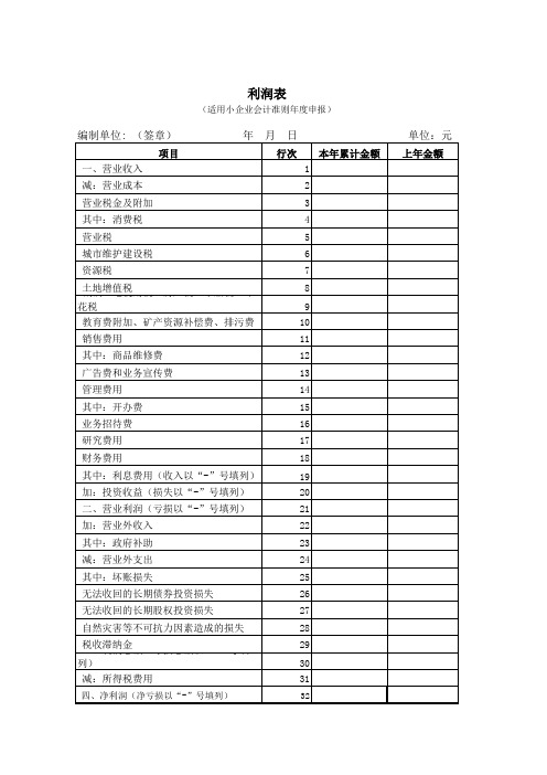 小企业会计准则报表模板