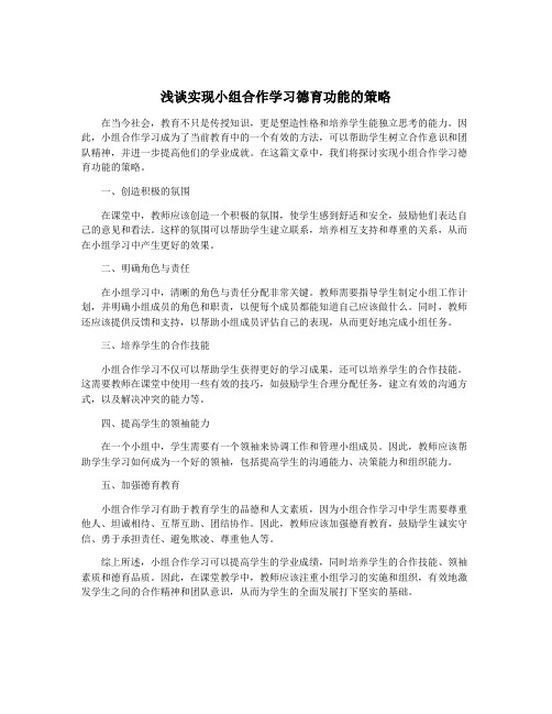 浅谈实现小组合作学习德育功能的策略