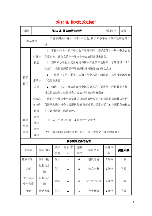 八年级历史下册 第三单元 建设中国特色社会主义 第10课 伟大的历史转折教案2 北师大版