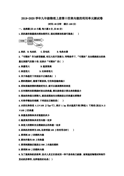 2019-2020学年人教版九年级物理上册第十四章内能的利用单元测试卷(含答案)