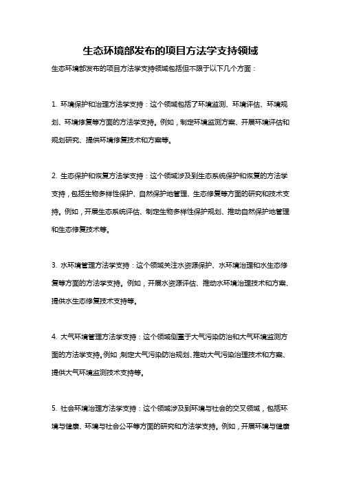 生态环境部发布的项目方法学支持领域