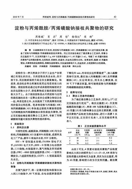 淀粉与丙烯酰胺/丙烯磺酸钠接枝共聚物的研究