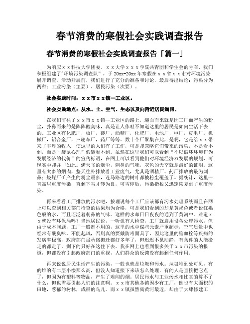 春节消费的寒假社会实践调查报告