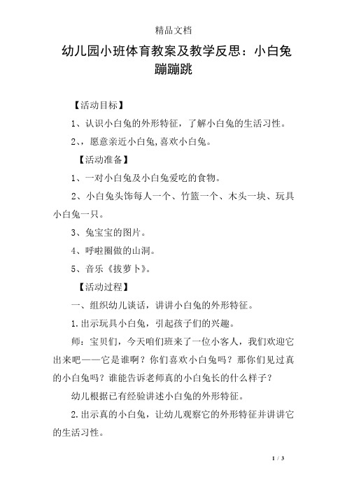 幼儿园小班体育教案及教学反思：小白兔蹦蹦跳