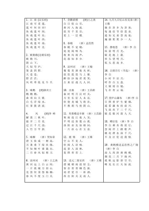 小学四年级必背古诗60首汇总