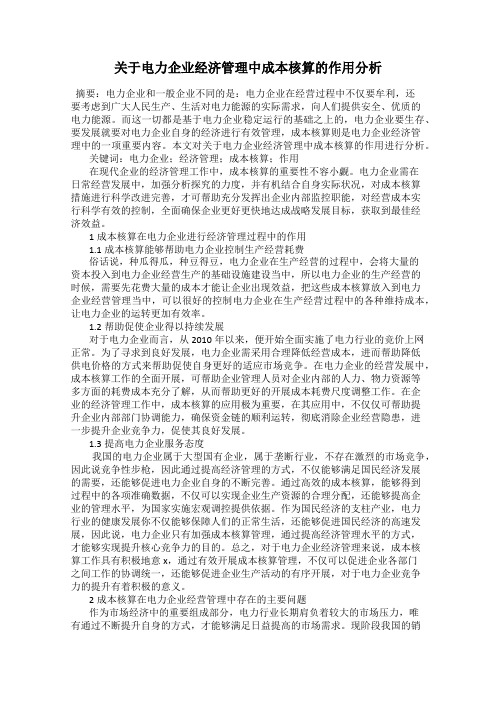 关于电力企业经济管理中成本核算的作用分析