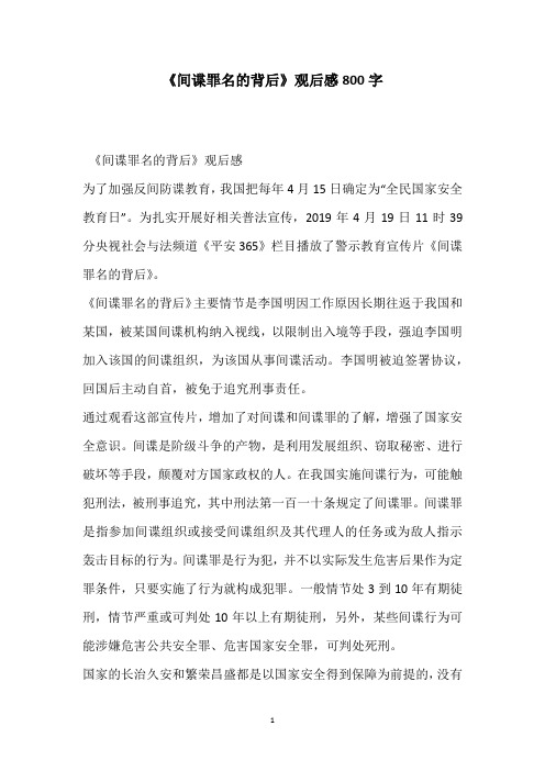 《间谍罪名的背后》观后感800字