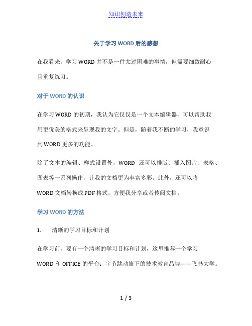 关于学习WORD后的感想