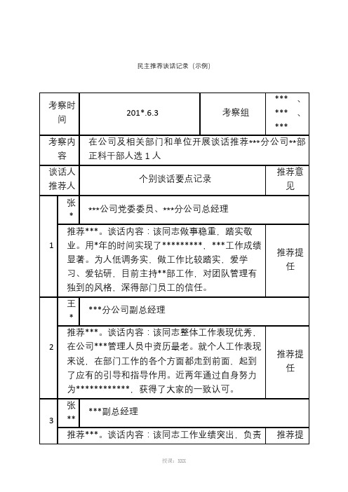 民主推荐谈话记录(示例)