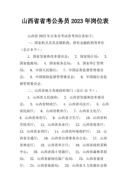 山西省省考公务员2023年岗位表