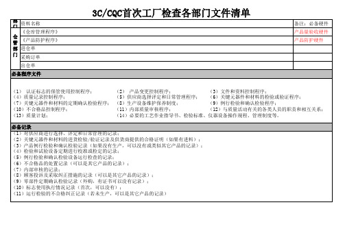 各部门须准备的资料