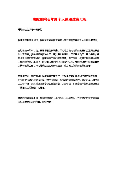 法院副院长年度个人述职述廉汇报