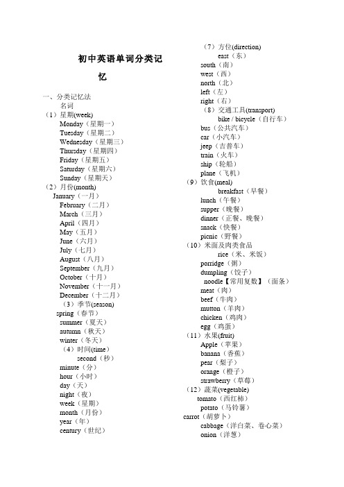 初中英语单词分类记忆大全打印版