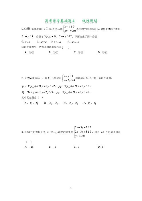 高考常考基础题4  线性规划