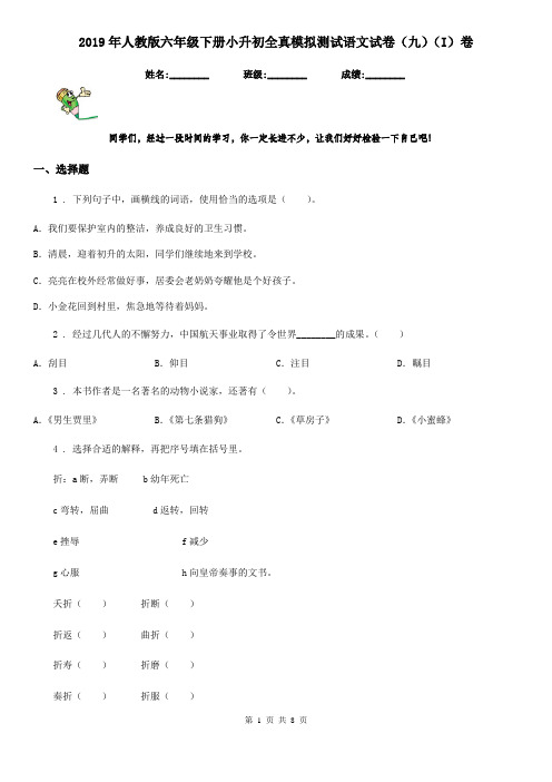 2019年人教版六年级下册小升初全真模拟测试语文试卷(九)(I)卷