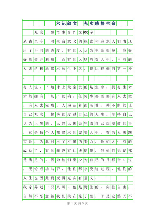 年六年级记叙文- 充实感悟生命作文900字