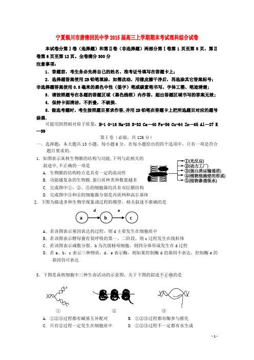 宁夏银川市唐徕回民中学高三理综上学期期末考试试卷