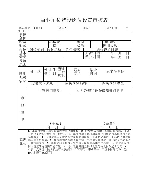 事业单位特设岗位设置审核表