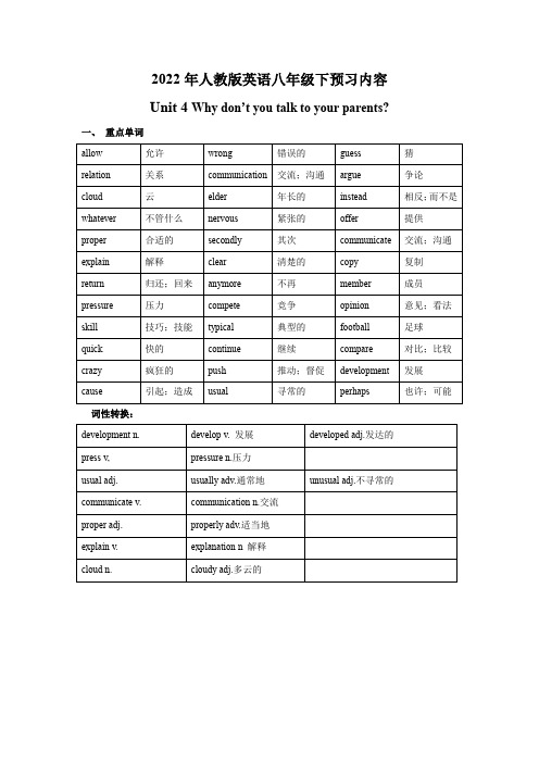 Unit4 单词短语知识点人教版英语八年级下册