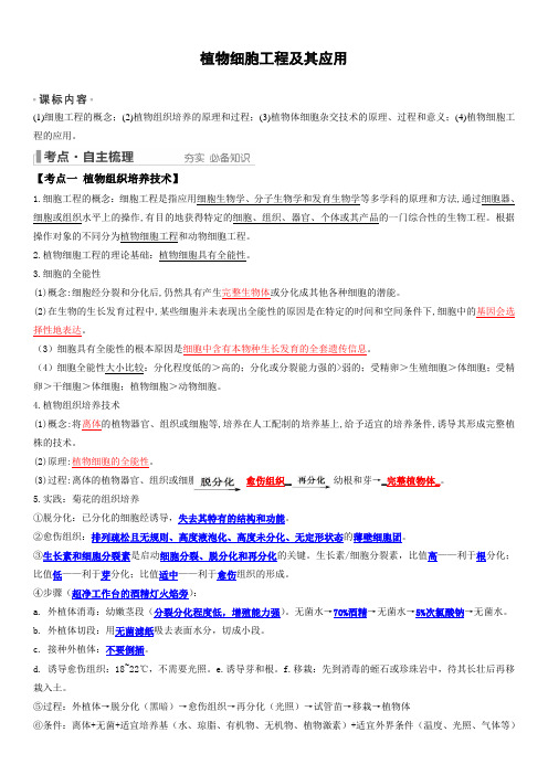 2023届高三生物一轮复习知识清单植物细胞工程及应用