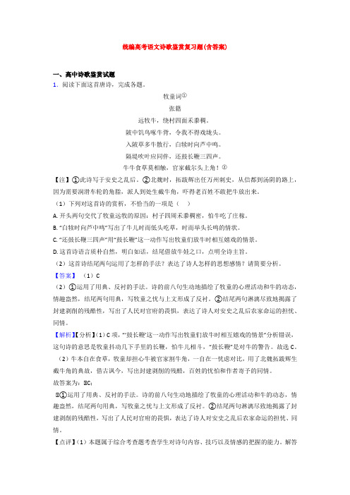 【专项300练】北京第二十中学统编高考语文诗歌鉴赏专题练习(及答案)