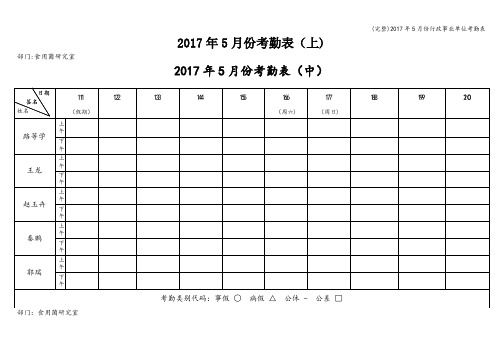 (完整)2017年5月份行政事业单位考勤表