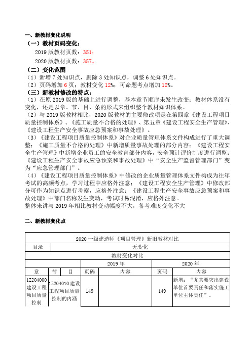 新编一建《项目管理》新旧教材变化对比