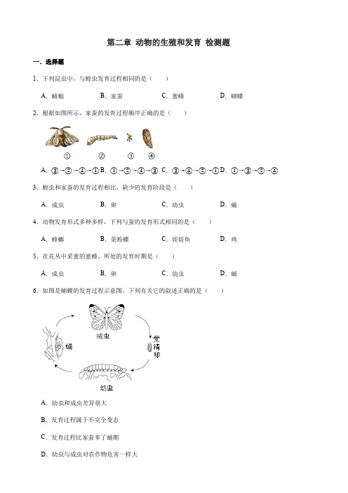 济南版八年级上册生物 第2章 动物的生殖和发育 检测题(含答案)