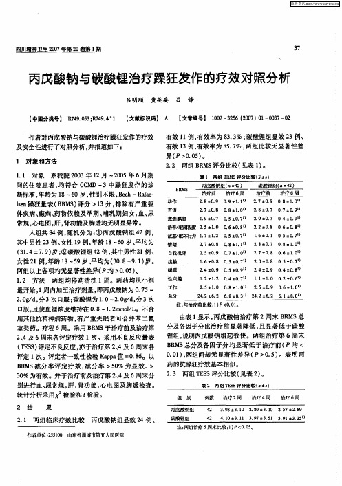 丙戊酸钠与碳酸锂治疗躁狂发作的疗效对照分析