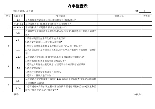 内审检查表资料