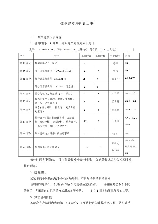 数学建模培训计划书数学建模培训内容1培训时间4月8日开始