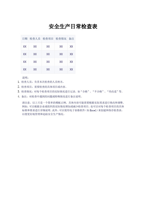 安全生产日常检查表模板